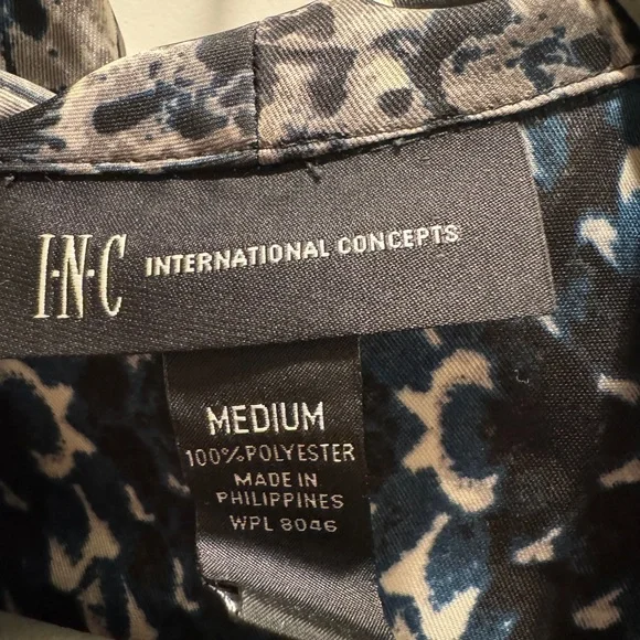 INC International Concepts Womens Crop Blazer Jacket Blue Silky Snake Print M - Picture 6 of 6